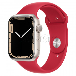 Купить Apple Watch Series 7 // 45мм GPS // Корпус из алюминия цвета «сияющая звезда», спортивный ремешок цвета (PRODUCT)RED