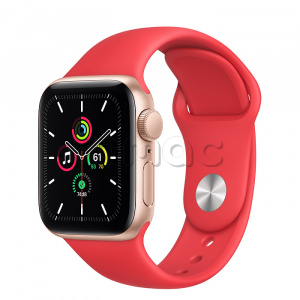 Купить Apple Watch SE // 40мм GPS // Корпус из алюминия золотого цвета, спортивный ремешок цвета (PRODUCT)RED (2020)