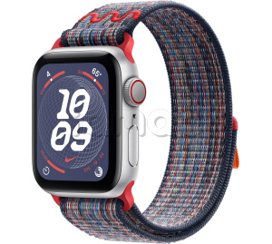 Купить Apple Watch SE // 40мм GPS+Cellular // Корпус из алюминия серебристого цвета, спортивный браслет Nike цвета «Синий/красный» (2024)