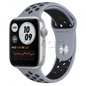 Купить Apple Watch Series 6 // 44мм GPS // Корпус из алюминия серебристого цвета, спортивный ремешок Nike цвета «Дымчатый серый/чёрный»