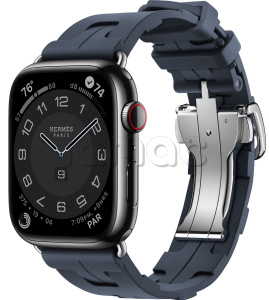 Купить Apple Watch Series 9 Hermès // 45мм GPS+Cellular // Корпус из нержавеющей стали цвета "черный космос", ремешок Kilim Single Tour цвета Navy с раскладывающейся застёжкой (Deployment Buckle)
