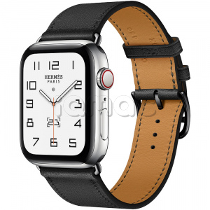 Купить Apple Watch Series 6 Hermès // 44мм GPS + Cellular // Корпус из нержавеющей стали серебристого цвета, ремешок Simple Tour из кожи Swift цвета Noir
