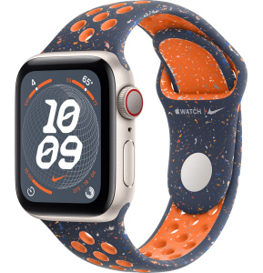 Apple Watch SE // 44мм GPS+Cellular // Корпус из алюминия цвета «сияющая звезда», спортивный ремешок Nike цвета «Синее пламя» (2024)