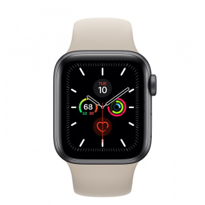 Купить Apple Watch Series 5 // 40мм GPS // Корпус из алюминия цвета «серый космос», спортивный ремешок бежевого цвета