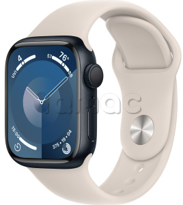 Купить Apple Watch Series 9 // 45мм GPS // Корпус из алюминия цвета "темная ночь", спортивный ремешок цвета "сияющая звезда"