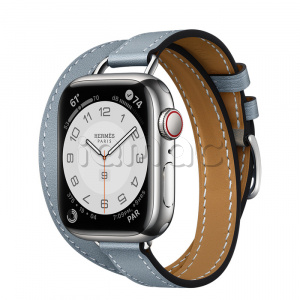 Купить Apple Watch Series 7 Hermès // 41мм GPS + Cellular // Корпус из нержавеющей стали серебристого цвета, ремешок Double Tour Attelage цвета Bleu Lin