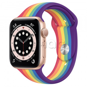 Купить Apple Watch Series 6 // 44мм GPS // Корпус из алюминия золотого цвета, спортивный ремешок радужного цвета