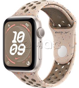Купить Apple Watch SE // 44мм GPS // Корпус из алюминия цвета «сияющая звезда», спортивный ремешок Nike цвета «Пустынный камень» (2024)