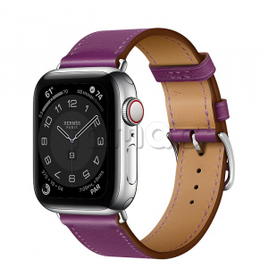 Купить Apple Watch Series 6 Hermès // 40мм GPS + Cellular // Корпус из нержавеющей стали серебристого цвета, ремешок Simple Tour из кожи Swift цвета Anémone