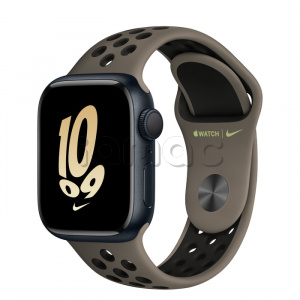 Купить Apple Watch Series 8 // 41мм GPS // Корпус из алюминия цвета "темная ночь", спортивный ремешок Nike цвета "серая олива/черный"