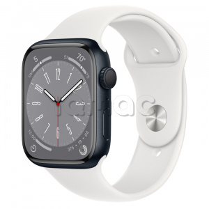 Купить Apple Watch Series 8 // 45мм GPS // Корпус из алюминия цвета "темная ночь", спортивный ремешок белого цвета