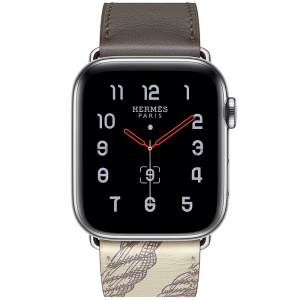 Купить Apple Watch Series 5 Hermès // 44мм GPS + Cellular // Корпус из нержавеющей стали, ремешок Single Tour из кожи Swift цвета Étain/Béton