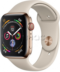 Купить Apple Watch Series 4 // 44мм GPS + Cellular // Корпус из нержавеющей стали золотого цвета, спортивный ремешок цвета "золотой камень" (MTV72)