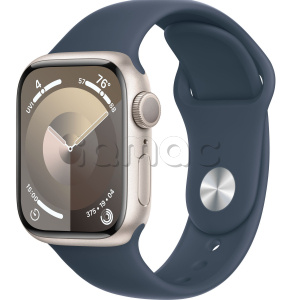 Купить Apple Watch Series 9 // 41мм GPS // Корпус из алюминия цвета "сияющая звезда", спортивный ремешок цвета "штормовой синий"