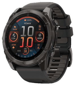 Купить Мультиспортивные часы Garmin Fenix 8 (51mm), Sapphire, угольно-серый корпус с DLC-покрытием, пепельно-черный силиконовый ремешок