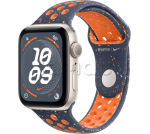 Купить Apple Watch SE // 40мм GPS // Корпус из алюминия цвета «сияющая звезда», спортивный ремешок Nike цвета «Синее пламя» (2024)