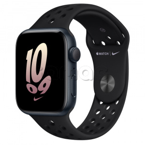 Купить Apple Watch SE // 44мм GPS // Корпус из алюминия цвета «тёмная ночь», спортивный ремешок Nike черного цвета (2022)