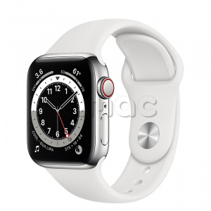 Купить Apple Watch Series 6 // 40мм GPS + Cellular // Корпус из нержавеющей стали серебристого цвета, спортивный ремешок белого цвета
