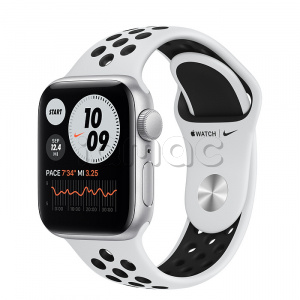 Купить Apple Watch SE // 40мм GPS // Корпус из алюминия серебристого цвета, спортивный ремешок Nike цвета «Чистая платина/чёрный» (2020)