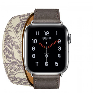 Купить Apple Watch Series 5 Hermès // 40мм GPS + Cellular // Корпус из нержавеющей стали, ремешок Double Tour из кожи Swift цвета Étain/Béton