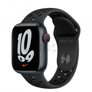 Купить Apple Watch Series 7 // 41мм GPS + Cellular // Корпус из алюминия цвета «тёмная ночь», спортивный ремешок Nike цвета «антрацитовый/чёрный»