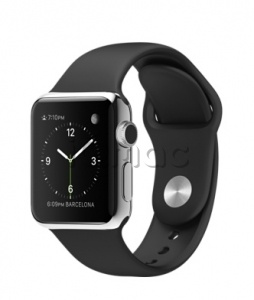 Купить Apple Watch 38 мм, нержавеющая сталь, черный спортивный ремешок