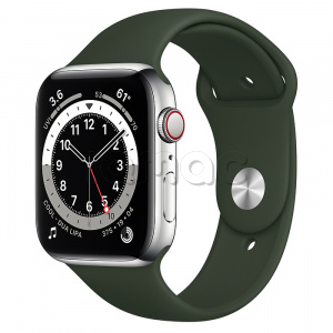 Купить Apple Watch Series 6 // 44мм GPS + Cellular // Корпус из нержавеющей стали серебристого цвета, спортивный ремешок цвета «Кипрский зелёный»