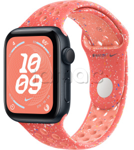 Купить Apple Watch SE // 44мм GPS // Корпус из алюминия цвета «тёмная ночь», спортивный ремешок Nike цвета «Волшебный уголек» (2024)