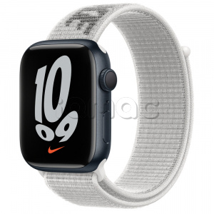 Купить Apple Watch Series 7 // 45мм GPS // Корпус из алюминия цвета «тёмная ночь», спортивный браслет Nike цвета «снежная вершина»