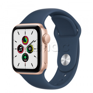 Купить Apple Watch SE // 40мм GPS // Корпус из алюминия золотого цвета, спортивный ремешок цвета «Синий омут» (2020)