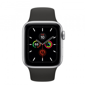 Купить Apple Watch Series 5 // 40мм GPS // Корпус из алюминия серебристого цвета, спортивный ремешок черного цвета