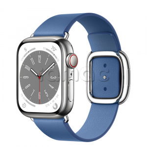 Купить Apple Watch Series 8 // 41мм GPS + Cellular // Корпус из нержавеющей стали серебристого цвета, ремешок лазурного цвета с современной пряжкой (Modern Buckle), размер ремешка М