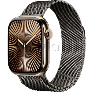 Купить Apple Watch Series 10 // 42мм GPS+Cellular // Корпус из титана золотого цвета, миланский сетчатый браслет сланцевого цвета