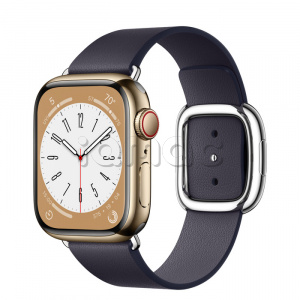 Купить Apple Watch Series 8 // 41мм GPS + Cellular // Корпус из нержавеющей стали золотого цвета, ремешок чернильного цвета с современной пряжкой (Modern Buckle), размер ремешка S