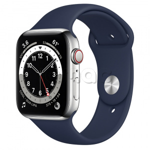 Купить Apple Watch Series 6 // 44мм GPS + Cellular // Корпус из нержавеющей стали серебристого цвета, спортивный ремешок цвета «Тёмный ультрамарин»