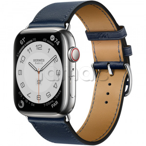 Купить Apple Watch Series 7 Hermès // 45мм GPS + Cellular // Корпус из нержавеющей стали серебристого цвета, ремешок Single Tour цвета Navy
