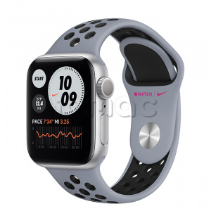 Купить Apple Watch Series 6 // 40мм GPS // Корпус из алюминия серебристого цвета, спортивный ремешок Nike цвета «Дымчатый серый/чёрный»