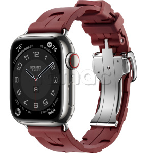 Купить Apple Watch Series 9 Hermès // 41мм GPS+Cellular // Корпус из нержавеющей стали серебристого цвета, ремешок Kilim Single Tour цвета  Rouge H с раскладывающейся застёжкой (Deployment Buckle)