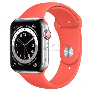 Купить Apple Watch Series 6 // 44мм GPS + Cellular // Корпус из нержавеющей стали серебристого цвета, спортивный ремешок цвета «Розовый цитрус»