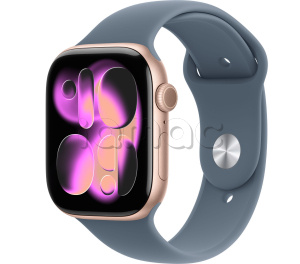 Купить Apple Watch Series 11 // 42мм GPS // Корпус из алюминия цвета "розовое золото", спортивный ремешок цвета "якорный синий"