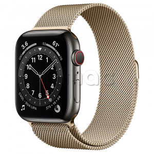 Купить Apple Watch Series 6 // 44мм GPS + Cellular // Корпус из нержавеющей стали графитового цвета, миланский сетчатый браслет золотого цвета