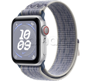 Купить Apple Watch SE // 40мм GPS+Cellular // Корпус из алюминия серебристого цвета, спортивный браслет Nike цвета «Серый/синий» (2024)
