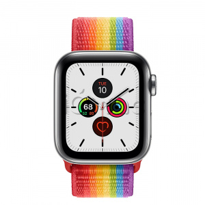 Купить Apple Watch Series 5 // 40мм GPS + Cellular // Корпус из нержавеющей стали, спортивный браслет радужного цвета