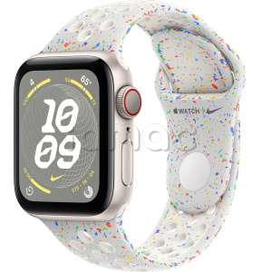 Купить Apple Watch SE // 44мм GPS+Cellular // Корпус из алюминия цвета «сияющая звезда», спортивный ремешок Nike цвета «Чистая платина» (2024)