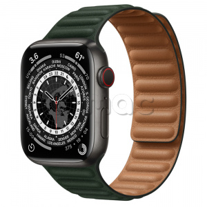 Купить Apple Watch Series 7 // 45мм GPS + Cellular // Корпус из титана цвета «черный космос», кожаный браслет цвета «зелёная секвойя», размер ремешка S/M