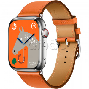 Купить Apple Watch Series 8 Hermès // 45мм GPS + Cellular // Корпус из нержавеющей стали серебристого цвета, ремешок Single Tour цвета Orange