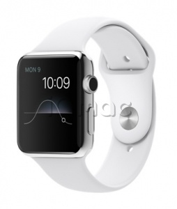 Купить Apple Watch 42 мм, нержавеющая сталь, белый спортивный ремешок