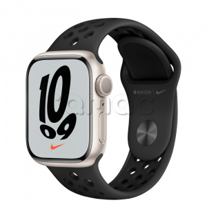 Купить Apple Watch Series 7 // 41мм GPS // Корпус из алюминия цвета «сияющая звезда», спортивный ремешок Nike цвета «антрацитовый/чёрный»