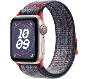 Apple Watch SE // 40мм GPS+Cellular // Корпус из алюминия цвета «сияющая звезда», спортивный браслет Nike цвета «Синий/красный» (2024)