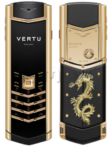 Телефон Vertu Signature V, Calf Leather, Yellow Gold, Golden Dragon (Jade Black/Черный)